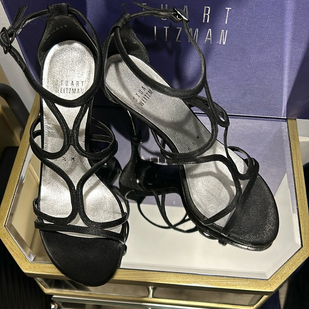 Stuart Weitzman Black Satin Shoes.